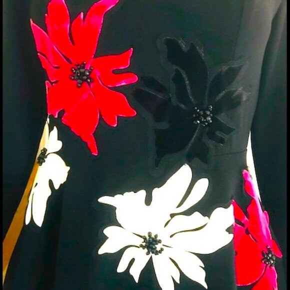 BIANCO NERO Black Fit and Flare Multi-layered Party Dress Floral Appliques Sz S - Picture 2 of 7